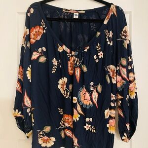 Old Navy Navy Blue Floral Blouse